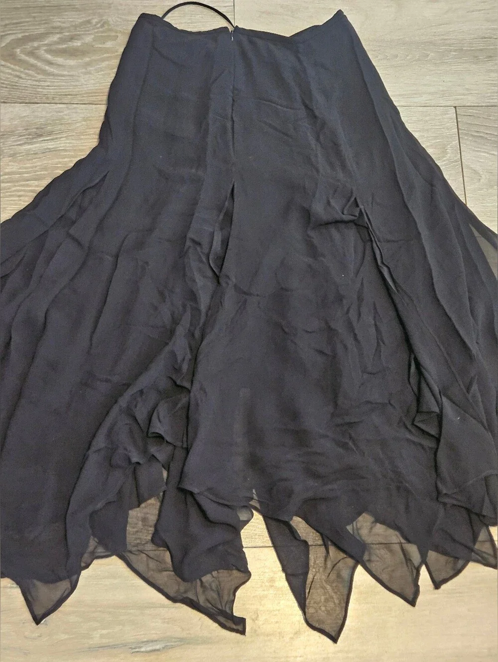 Vintage Tadashi 100% Silk Handkerchief Hem Skirt Black Size 4 US / 6 UK Flowy